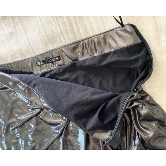 RELISTED NWOT Zara Metallic Gunmetal Wrap Style Tie Waist Mini Skirt - Picture 10 of 15